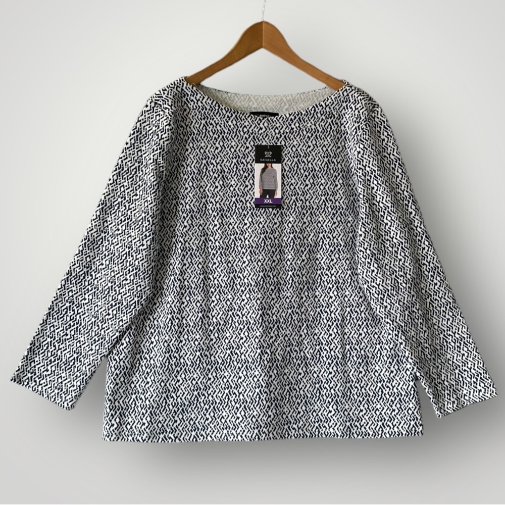 Rafaella Navy Blue and White Patterned Blouse